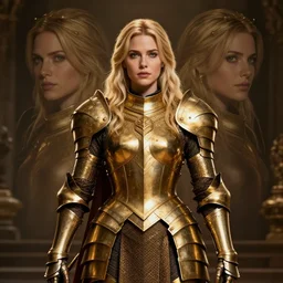 front centered symmetrical RPG avatar portrait, Elisha Cuthbert as a paladin, blonde hair, gold armour, dramatic lighting, cinematic, establishing shot, high detail, cinematic lighting, post processed, 8k, concept art, artstation, matte painting, in the style of eddie mendoza, raphael lacoste, alex ross