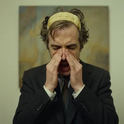 alex grey painting a sneeze, film still from the movie directed by Denis Villeneuve with art direction by Salvador Dalí, wide lens