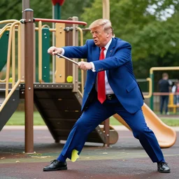 donald trump playing in playground, detailed sharp photo
