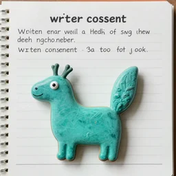 written consent of a turquoise wiener - shaped creature with two stick - like heads in the front