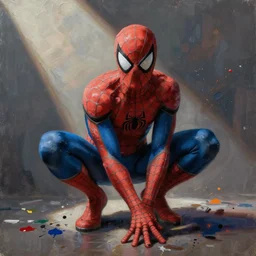 spiderman, made from paint splots, fantasy concept art, painting