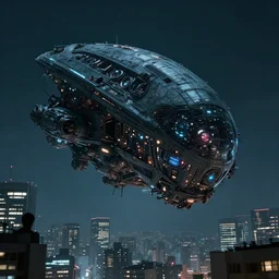 a huge alien spaceship floating over cyberpunk tokio at night, low angle shot, highly detailed, very intricate, cinematic lighting, concept art, by asher brown durand and eddie mendoza, octane render, featured on artstation, 8 k