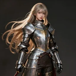 a portrait of an attractive knight female anime character with long hair, full shot, high detail artgerm
