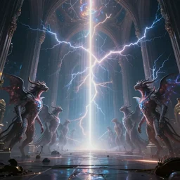 otherworldly ambient occlusion render metaphysical scifi cosmic omnipotent creatures entering the ethereal plane cathedral, leading lines, fractal lightning, lichtenberg figures, vanishing point, volumetric lighting, god rays, lasers, psionics, energy waves