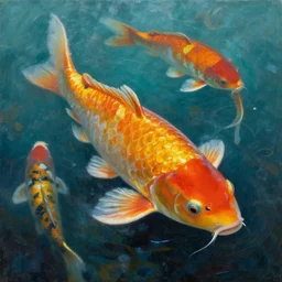 giant koi carper in a magical underwater world, oil painting victo ngai