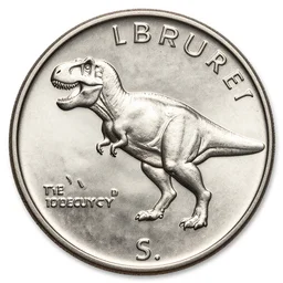photo of a u. s. quarter with a t - rex on it