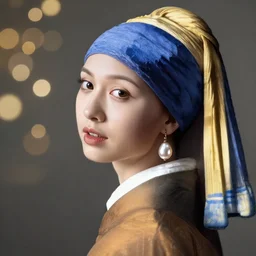 An extremely beautiful studio photo of the girl with a pearl earring, 20 years old, bokeh, 90mm, f/1.4