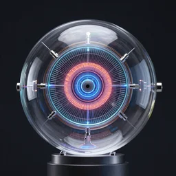 8k ultra fine line photorealistic 56 bit energized 12 channel toroidal mechanism surrounding a 128 bit energized ion trapping microwave nucleation chamber inside a rotating clear glass sphere