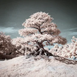 infrared photography, beautiful lone bonsai tree on a hill by david keochkerian and mike irwin, ir filter