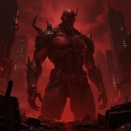 big evil city, dark fantasy, shadows, artstation trending, unreal engine 5, red