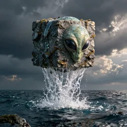 An alien cube draining water from the ocean, by greg rutkowski