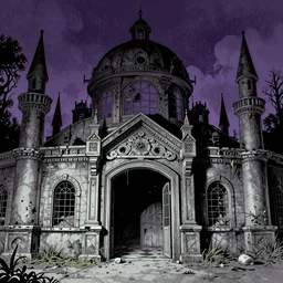 the entrance to an abandoned theme park, by richard corben, zdzisław beksinski. goosebumps cover art. pulp horror art.