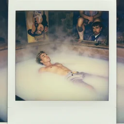 justim bieber laying in milk, cinematic, cottage core, cinematic focus, polaroid photo bleached vintage pastel colors high - key lighting, soft lights, foggy, by steve hanks, by lisa yuskavage, by serov valentin, by tarkovsky, 8 k render, detailed, oil on canvas