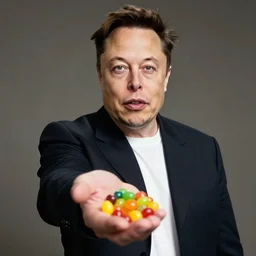 Elon Musk gives jelly beans to the camera