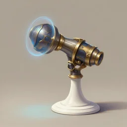 a league of legends concept art of a portal gun in a white stand, art by cushart krentz and greg rutkowski, empty background, elegant, sharp focus, morandi color scheme, fantasy style, illustration, high quality, digital art, hyperrealism, octane render, commission art, 4 k resolution