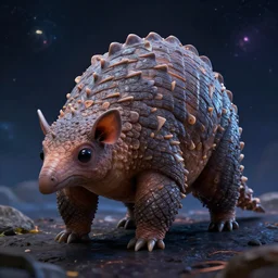 an alien cyborg pangolin, digital art, highly detailed, fantasy, space background