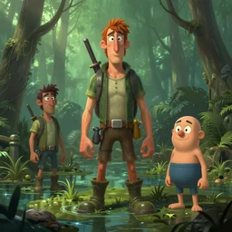photo cartoon illustration comics manga painting of swamp : 6 fantasy, digital painting, unreal engine, 8 k, volumetric lighting, contrast by john kirby by carl warner and jim woodring, trending on artstation frederick carl frieseke with simple smile