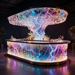 a beautiful colorful clear lightning intricate futuristic bar, 4 k, ultra - wide angle, elagant, highly detailed, photorealistic, octane render, 8 k, unreal engine, hd, trending on artstation, hyper detailed, intense colors