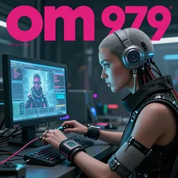 cable inserted into head, jacked into cyberdeck wrist terminal, very very beautiful cyberpunk woman, computer, 1 9 7 9 omni magazine cover, style by vincent di fate, cyberpunk 2 0 7 7, very coherent, detailed, 4 k resolution, unreal engine, daz