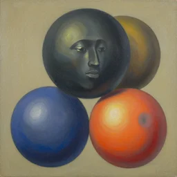3 d balls painting by dan mcpharlin, aaron douglas, inspired by yukio - e, anni albers