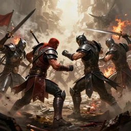 ! dream war between warriors in a bloody showdown, beautiful lighting, atmospheric perspective, emotionally charged battle scene, trending artstation