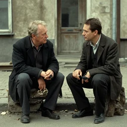 mak sim and koldun first meeting, in a style of tarkovsky