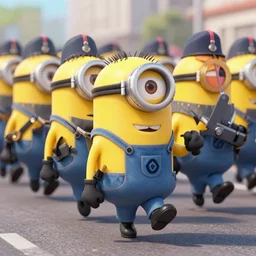 minions as german soldiers in ww 2, goose stepping, military parade, dress uniforms