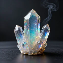 translucent colorful precious crystal on a dark table, raytraced, beautiful, opals, octane render, ( ( ( ( beautiful hdr, 8 k, ) ) ) ) moody dark environment realistic, specular, detailed, art by moebius, unreal engine 5, glistening, iridescent smoke, sharp modern background wallpaper, wlop, chebokha, rutkowski