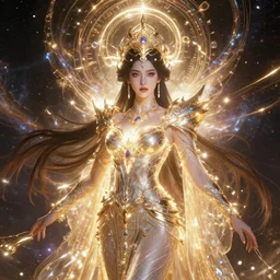 portrait of the powerful empress of the solar system in the style of anna dittmann and in the style of ayami kojima. glowing, ornate and intricate, stunning, dynamic lighting, intricate and detailed.