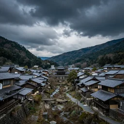 Old japanese architecture in a Japanese valley, dramatic sky, digital art, 4k, 8k, trending on ArtStation