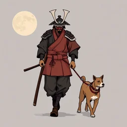 clip art of a samurai walking his dog