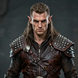 d & d style, upper body portrait, tabaxi male, wearing studded leather.