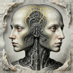 a human with crow head, yellow blood vessels, utopian surrealism, art style alex ries zdzisław beksinski, android jones, escher, symmetry accurate features, very intricate details, high resolution, 4 k, symmetrical long head, smooth salad surfaces, detailed ink illustration, metal gear, cinematic smooth stone, deep aesthetic, concept art, post process, carved marble texture silk cloth, latex skin, highly ornate intricate details, in the style of wlop