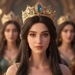 blurred background. close-up portrait of a goddess in crown, by Alex Garant, Afarin Sajedi and Alena Aenami. unreal engine