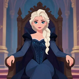 a beautiful digital illustration of gothic elsa, shoulder length hair, gothic princess royal portrait on a throne, in a royal palace, flat art, sharp focus, ilya kuvshinov