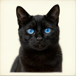victorian postcard, black cat, blue eyes, no - text