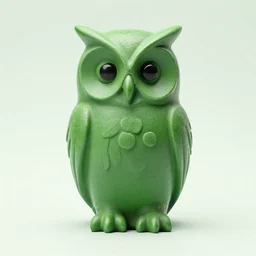 A green statuette of an owl. solid Background.
