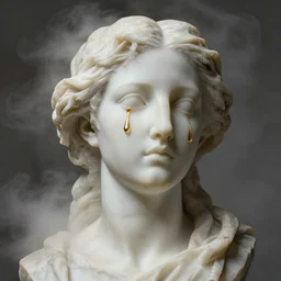 a sculpture of a person, golden tears, a marble sculpture by nicola samori, behance, neo - expressionism, marble sculpture, apocalypse art, made of mist