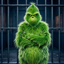 The Grinch breaking out of prison, movie poster, violent, highly detailed, portrait, 8k, smooth, gritty, action movie, rated R, sharp