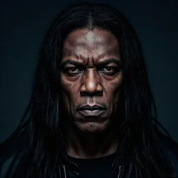 menacing dark grim portrait of james earl jones with ; long black hair by bernie wrightston, close up, attitude, dark fantasy