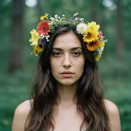 portrait of a woman in a forest wearing flowers in her hair, david hamilton photography