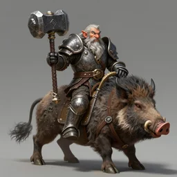 dwarf in heavy armor holding a large warhammer and riding a boar mount, highly detailed, digital painting, artstation, concept art, matte, sharp focus, illustration, hearthstone