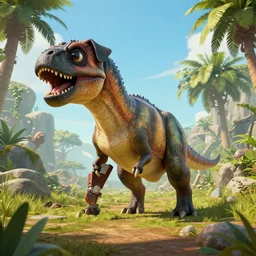 a pug dinosaur in ark survival evolved, ark survival evolved, 8 k, raw, unreal engine 5, octane render, greg rutkowski, artstation, wlop, unedited, symmetrical balance, wide angle, video game screenshot,