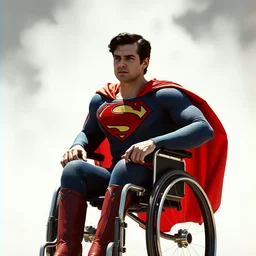 superman in a wheelchair, color film, photorealistic,