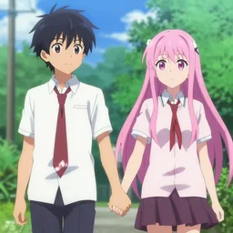 Hikigaya Hachiman holding hands with Zero Two