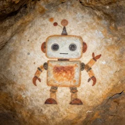 cave painting of a cute robot from the altamira cave