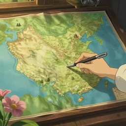 a wholesome animation key shot of a big country map, hipster vibes by studio ghibli, animation, sharp, rendered in unreal engine 5, focused, anime key art by greg rutkowski, bloom, dramatic lighting