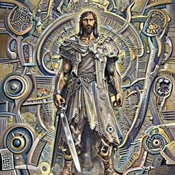jesus anime style standing in front of hell , badass, mega detailed, volumetric lighting, golden hour, sharp focus, ultra detailed