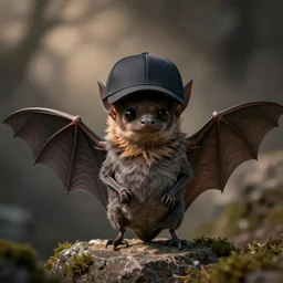 a cute bat with a baseball cap on
