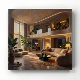 a stylish luxury high tech apartment interior, painting by Craig Mullins, plants, octane rendering, warm moody lighting, wide angle lens, low view, in the style of blade runner, trending on artstation, 8k,